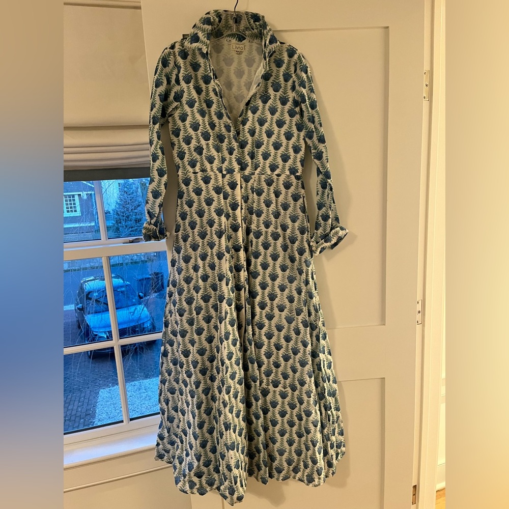 Block print collar maxi dress